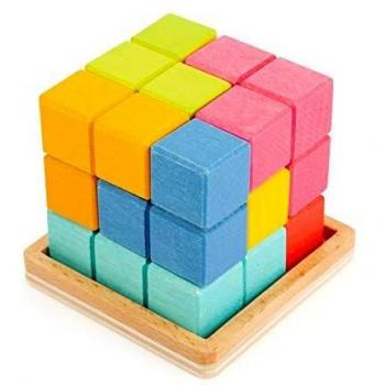 Cubo Mágico 3D de Madera - Puzzle Geométrico Multicolor y Juego Educativo de Lógica