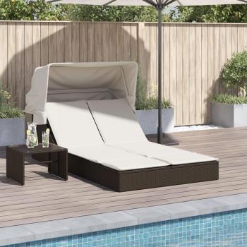 Tumbona doble con capota y cojines de ratán sintético en colores negro, marrón y gris, ideal para jardín, playa, piscina y terraza