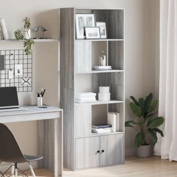 Estantería de madera de ingeniería 70x36x189 cm en Blanco, Negro y Roble Sonoma - Mueble de Almacenaje para Oficina, Estudio y Dormitorio - Estantería/Librería/Mueble de Almacenamiento