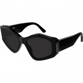 Balenciaga BB0302S Col. 001 Donna Geometrica Nero Oversized Acetate Sunglasses with Balenciaga Logo Print, Black, Size: 66 MM