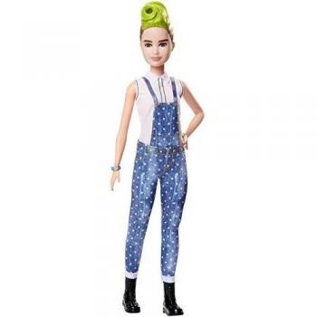 Barbie - Fashionista Muñeca con Cabello Verde Peinado y Peto Tejano