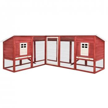 Outdoor Rabbit Hutch with Run Red and White Solid Fir Wood