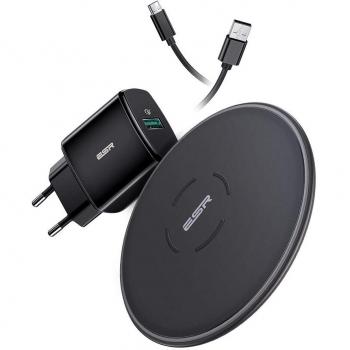 ESR Cargador Inalámbrico Rápido, Qi Certificado Carga Inalambrica Rápida con Adaptador QC3.0, 10W para Samsung Galaxy S10 S9 S8, 7.5W para iPhone XS MAX XR X 8 8P, con Cable Micro USB