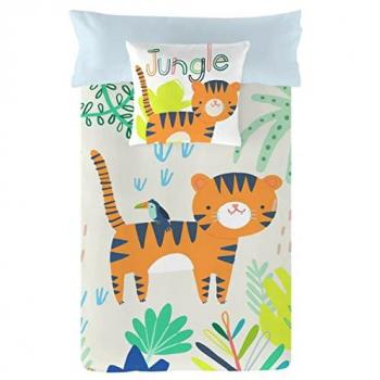 Funda Nórdica Infantil 100% Algodón Tiger Naturals Fabricado en España, Cama de 105/110, 180 x 220 cm