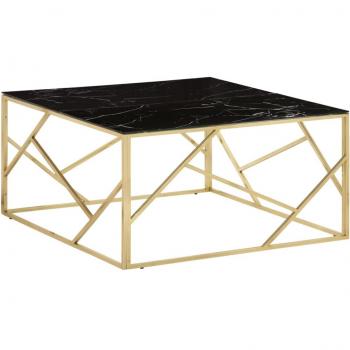 Mesa de café dorada de acero inoxidable con vidrio templado