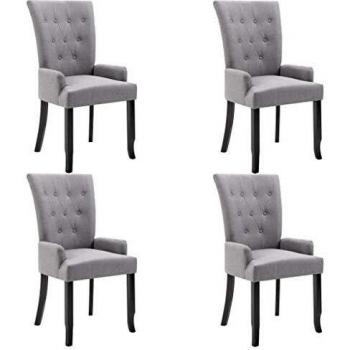 Light Grey Fabric Dining Chairs with Armrests - Set of 4