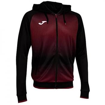 Chaqueta con capucha Joma Tiger V para hombre en color negro y burdeos, incluye diseño de fútbol, cremalleras y es adecuada para niños