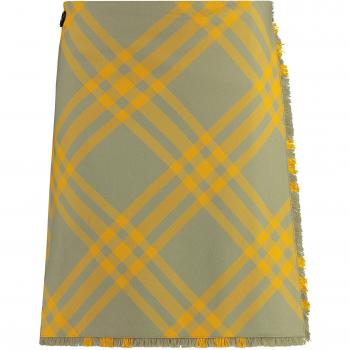 Burberry Women's Yellow Checkered Wool Kilt Midi Skirt Size M