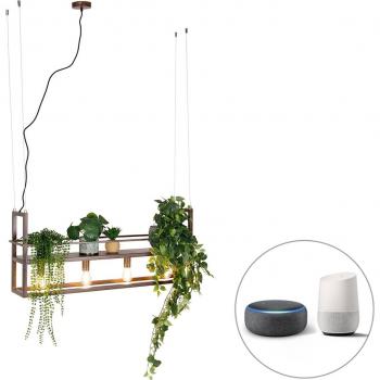 Lámpara colgante inteligente marrón óxido con estante y 4 bombillas Wifi A60 - Cage Rack