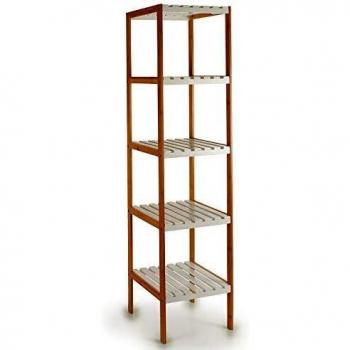 TENDENCIA ÚNICA Estanteria de bambu con estantes en color blanco y estructura en color madera.Ideal para almacenar