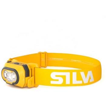 Silva Discover 500 Luz Frontal Amarillo - Linterna de cabeza alimentada por pilas, 500 lúmenes, funciona con 3 pilas AAA (no incluidas), 3 niveles de brillo, LED blanco, rojo y naranja