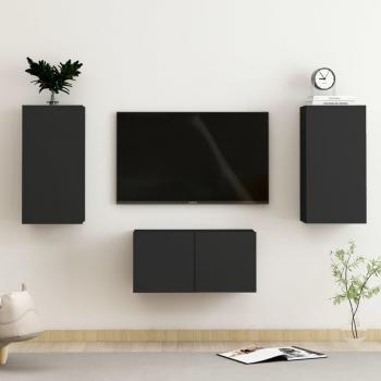 Juego de mueble para TV de 3 piezas en aglomerado negro