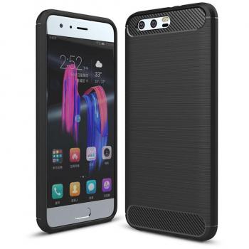 Honor 9 caso, LONVIPI Color NEGRO de silicona suave TPU case Premium antideslizante diseño de resistente a los arañazos protector de espalda funda de fibra de carbono con tapa para Honor 9