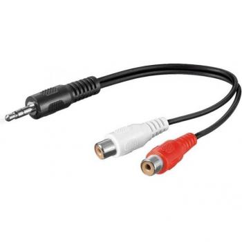 Cable de Audio Jack 3.5mm Macho a 2x RCA Hembra/Macho, Estéreo, Longitud 20-25cm, Color Negro