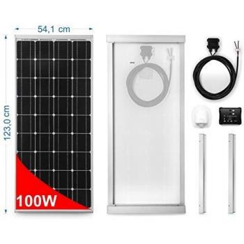 Panel Solar 100 W monocristallino para Camper. Kit completo de accesorios para el montaje y de regulador 10 A