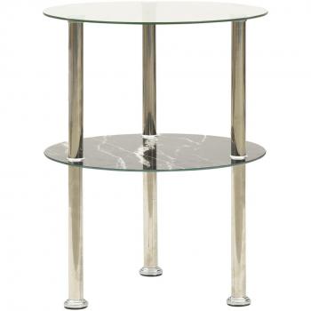 vidaXL 2-Tier Side Table Transparent & Black 38 cm Tempered Glass