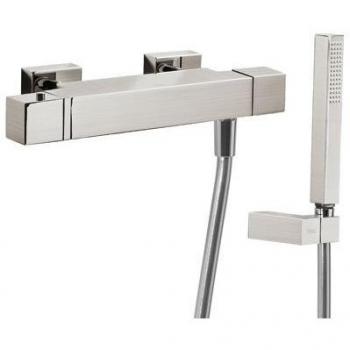Tres Griferia - Ducha Termostática Ducha De Mano Anticalcárea Con Soporte Orientable Y Flexo Satin