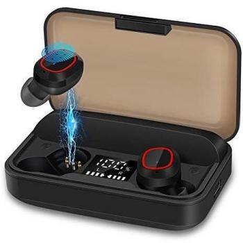 bakibo Auriculares Inalámbricos Bluetooth 5.1, Emparejamiento Automático TWS Deporte Micrófono Auriculares con LCD Estuche de Carga 3100mah, 120 Horas de Duración, Control Táctil, para Correr