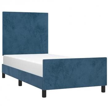 Estructura de cama con cabecero terciopelo azul oscuro 90x190 cm