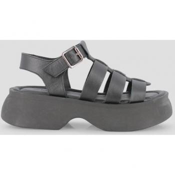 Sandalias de plataforma de mujer de piel con cierre de hebilla Blogger RIM negras 81434
