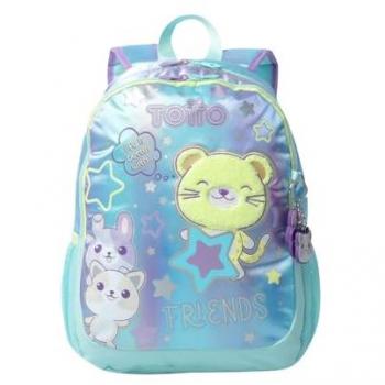 Mochila Infantil Totto Friends Ted M, Capacidad 16L, 2 Compartimentos, 2 Bolsillos para Botella, Correas Acolchadas, Color Morado
