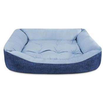 Cama de Perro de Terciopelo, Interior de Fibras de Algodón, Suave y Duradera, Mediana Azul
