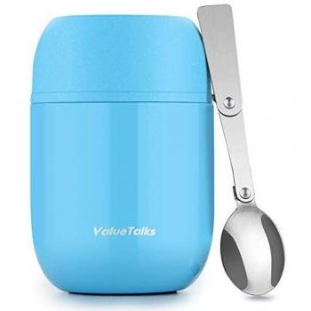 ValueTalks Frasco Térmico Comida 450ml Termo para Alimentos de Acero Inoxidable Aislado al Vacío Frasco con una Cuchara Plegable para Adultos Niños y Bebés