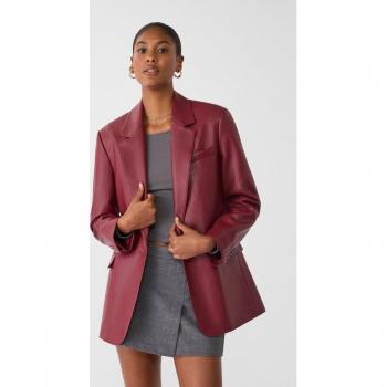 Burgundy Regular Fit Faux Leather Blazer M