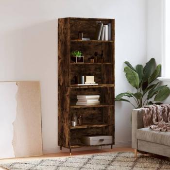 Aparador alto de madera ingeniería en roble ahumado 69,5x32,5x180 cm multicapa Marrón