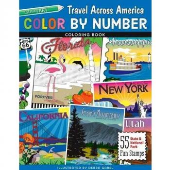 Color by Number Travel Across America Coloring Book: 55 Fun State & National Park Stamps