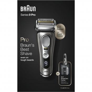 Braun Series 9 Pro 9465CC Máquina de afeitar de láminas Recortadora Negra y Plata con tecnología de afeitado inteligente, cabezal flexible, sistema de limpieza y carga automática, diseño ergonómico