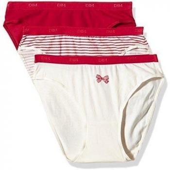 DIM Pockets Coton Slip x3 - Braguita para mujer, Lot rouge rayures/nœud, 44/46
