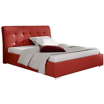 Cama Baltimore 107 Doble con Somier y Cajón de Almacenamiento, Cuero Ecológico Rojo, 160x227x103cm