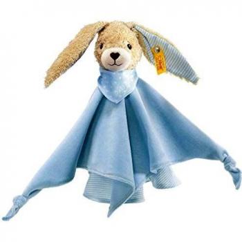 Steiff - Mantita de Bebé Hoppel Hase - 28 cm - Azul - Con Bio-Baumwolle