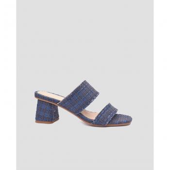 Sandalias de tacón azules de piel genuina con tacón ancho de 5cm