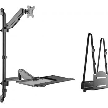 Soporte de Monitor de Pared Equip 650170 para Workstation, compatible con pantallas de 17 a 32, capacidad máxima de carga de 8 kg, color negro, incluye soporte para teclado con capacidad máxima de 1 kg