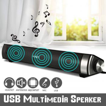 Altavoz de Barra de Sonido HIFI Estéreo con Bajo, Conexión USB y AUX, Micrófono para Ordenador, Smartphone, TV y Home Theater