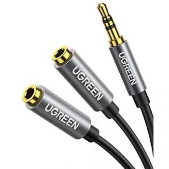 UGREEN 3.5mm Cable Divisor Auriculares, Splitter Y Audio 3.5mm Macho a 2 Hembras, Adaptador para Doble Auriculares o Altavoces Compatible con iPad, iPhone, MP3, Tableta, Teléfono,Carcasa Alumino, 20cm