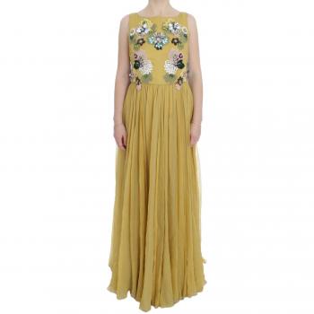 Dolce & Gabbana Enchanting Yellow Silk Floral Appliqué Gown - IT46|XL