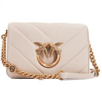 Pinko Love Click Mini Ivory Quilted Leather Shoulder Bag