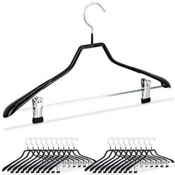 Pack de 20 Perchas Antideslizantes con Pinzas de Metal y PVC, Negro, 42 cm
