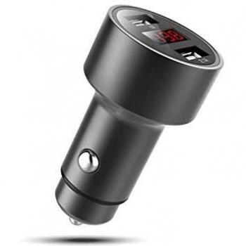 EIGHTT Cargador Coche USB 2 Puertos Aluminio 12W Display