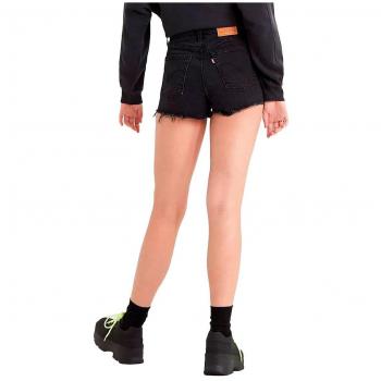 Levi's Women's Ribcage Black Denim Shorts with Frayed Hem