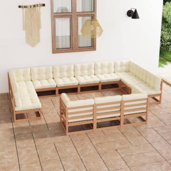 Set de Muebles de Jardín 13 Piezas con Cojines de Madera Maciza de Pino Ámbar/Marrón Miel