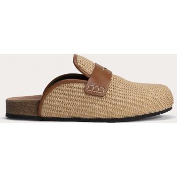 JW Anderson - Beige Raffia Mules with Leather Details, Women's Flat Shoes, Size 6 UK