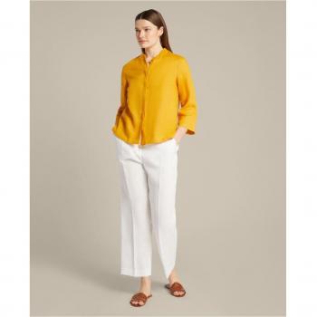 Pantalón recto de lino para mujer con bolsillos americanos