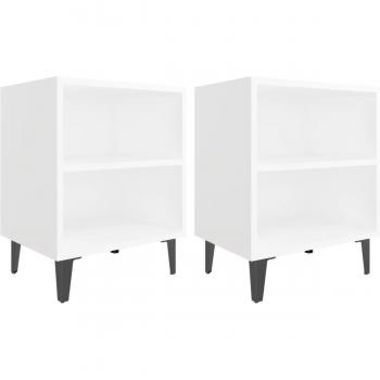 Mesitas de noche con patas de metal 2 uds blanco 40x30x50 cm