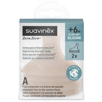 Suavinex Zero Zero Adaptive Flow Silicone Teat for Baby Bottle - Medium Nude (2 Pack)