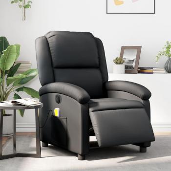 Silla de masaje reclinable eléctrica negra de cuero genuino con función de masaje, diseño ergonómico, reposabrazos acolchados, respaldo ajustable y base estable