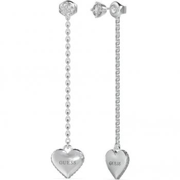 Pendientes Guess Falling In Love JUBE02235JWRHT-U de Acero Inoxidable con Corazón y Circonitas en Cadena Plateados